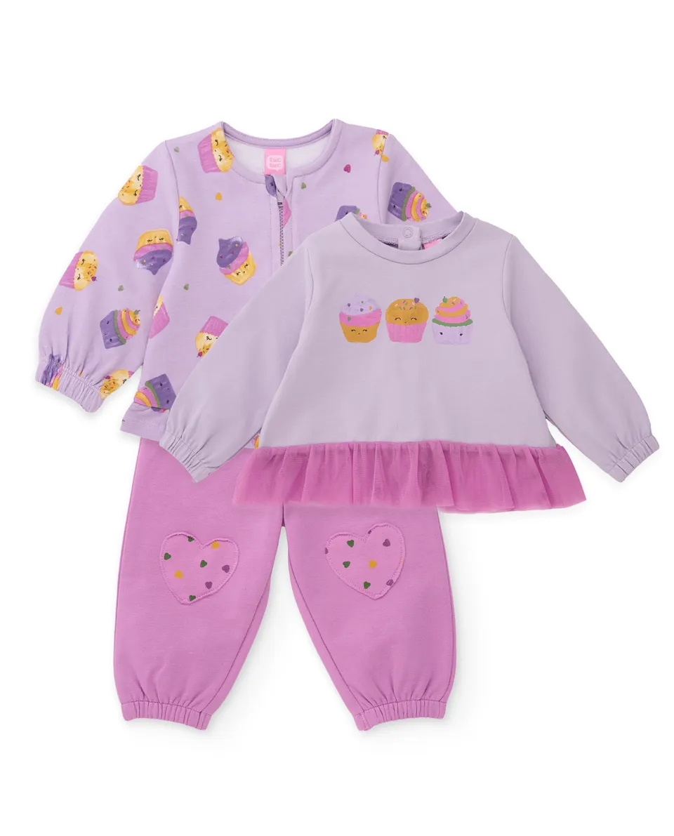 Tuc Tuc Completino Neonata 3 Pezzi Lilla Cupcake