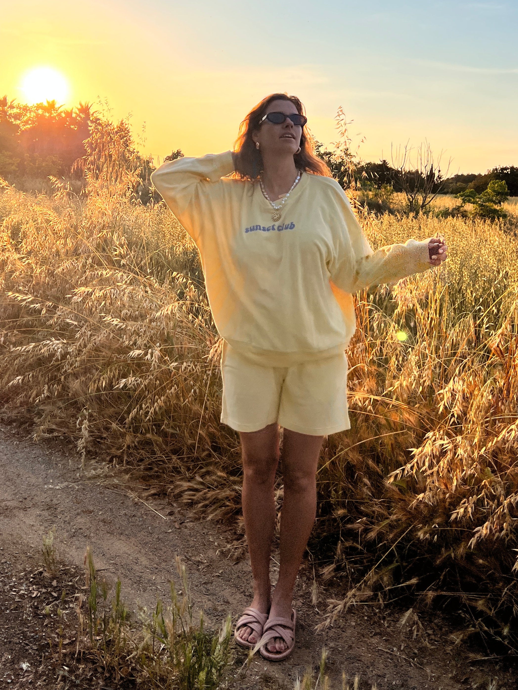 Ella and Rapha Sunset Club felpa gialla terry loose fit