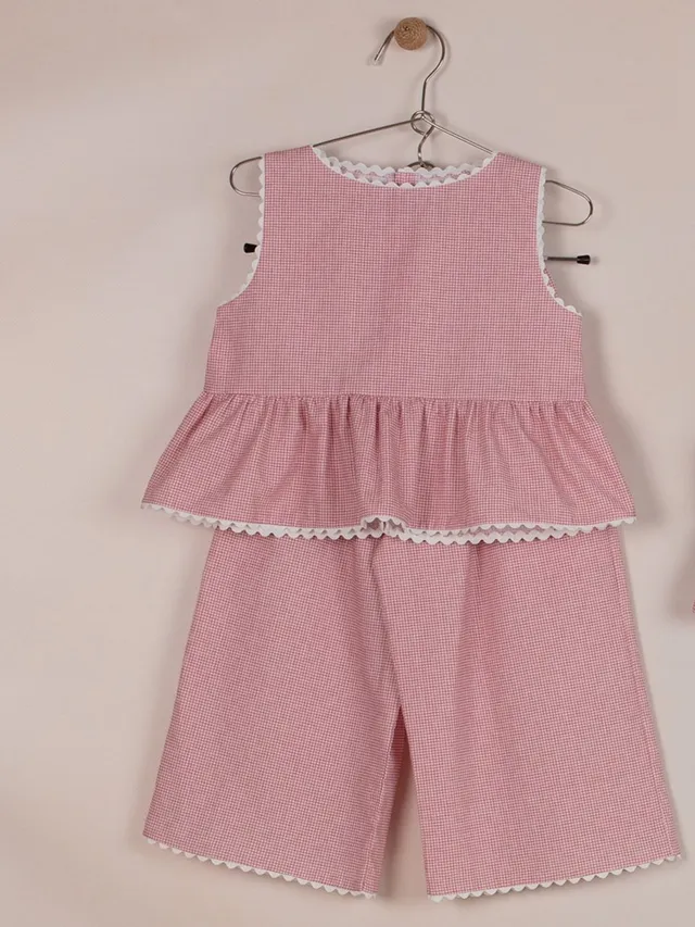 Mebi vichy rosso completo bambina cotone camicia pantaloni