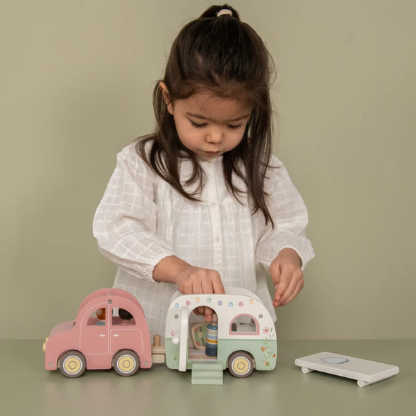 Little Dutch Macchina con caravan gioco legno rosa 32 cm