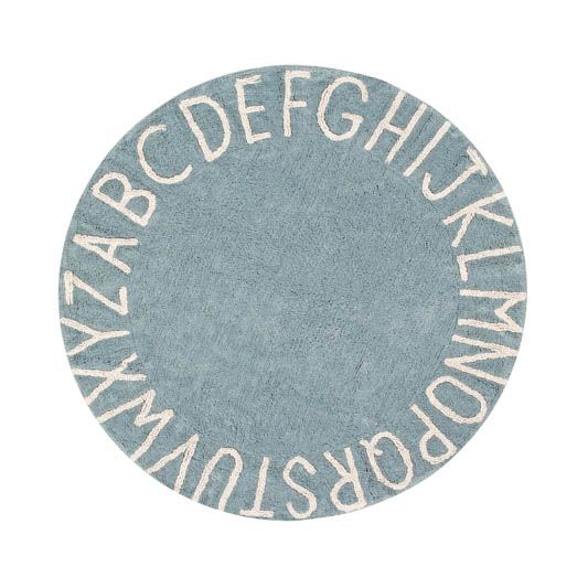 Lorena Canals Round ABC Vintage Blue tappeto lavabile 150 cm