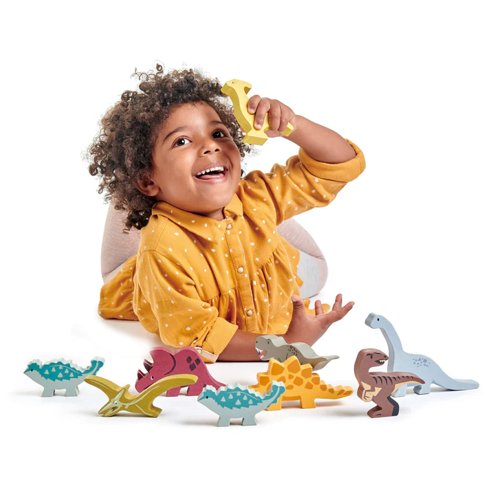 Tender Leaf Set Dinosauri con Teca Gioco Legno 8 Pezzi
