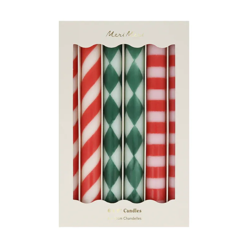 Meri Meri Festive Stripe candele tavolo set 6 pezzi