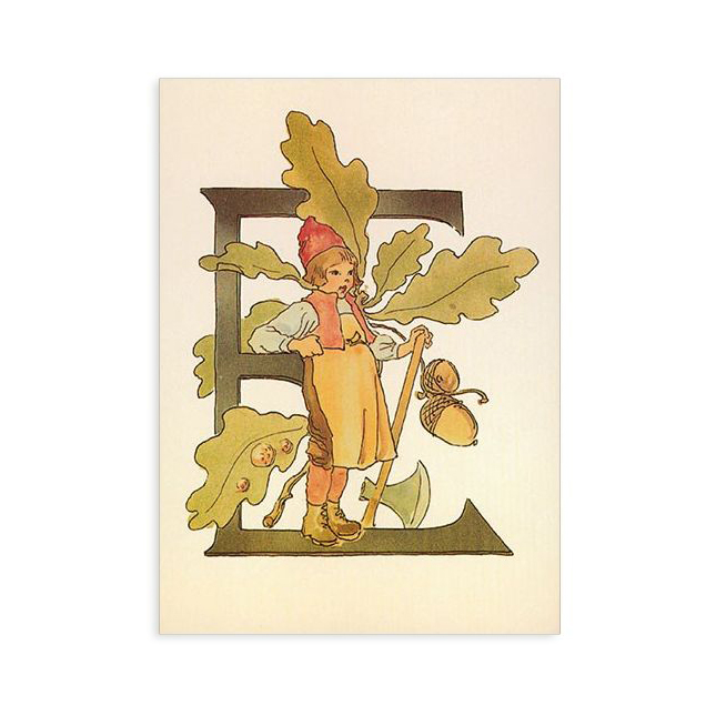 Ottilia Adelborg Alfabeto fiorito cartolina lettera E 10,5x15