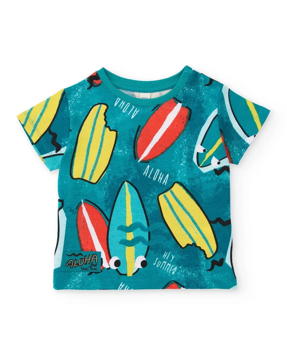 Tuc Tuc T-Shirt Bimbo Verde Tavole Surf Cotone