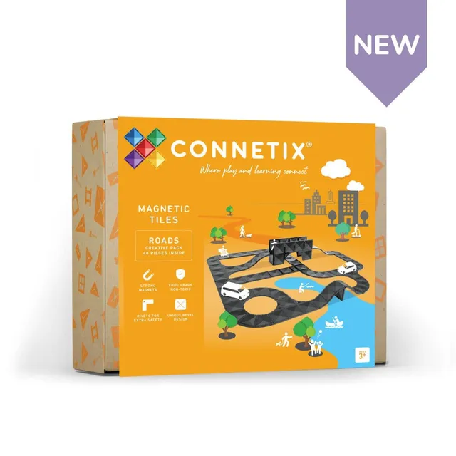 Connetix Road Pack costruzioni magnetiche 48 pezzi nere