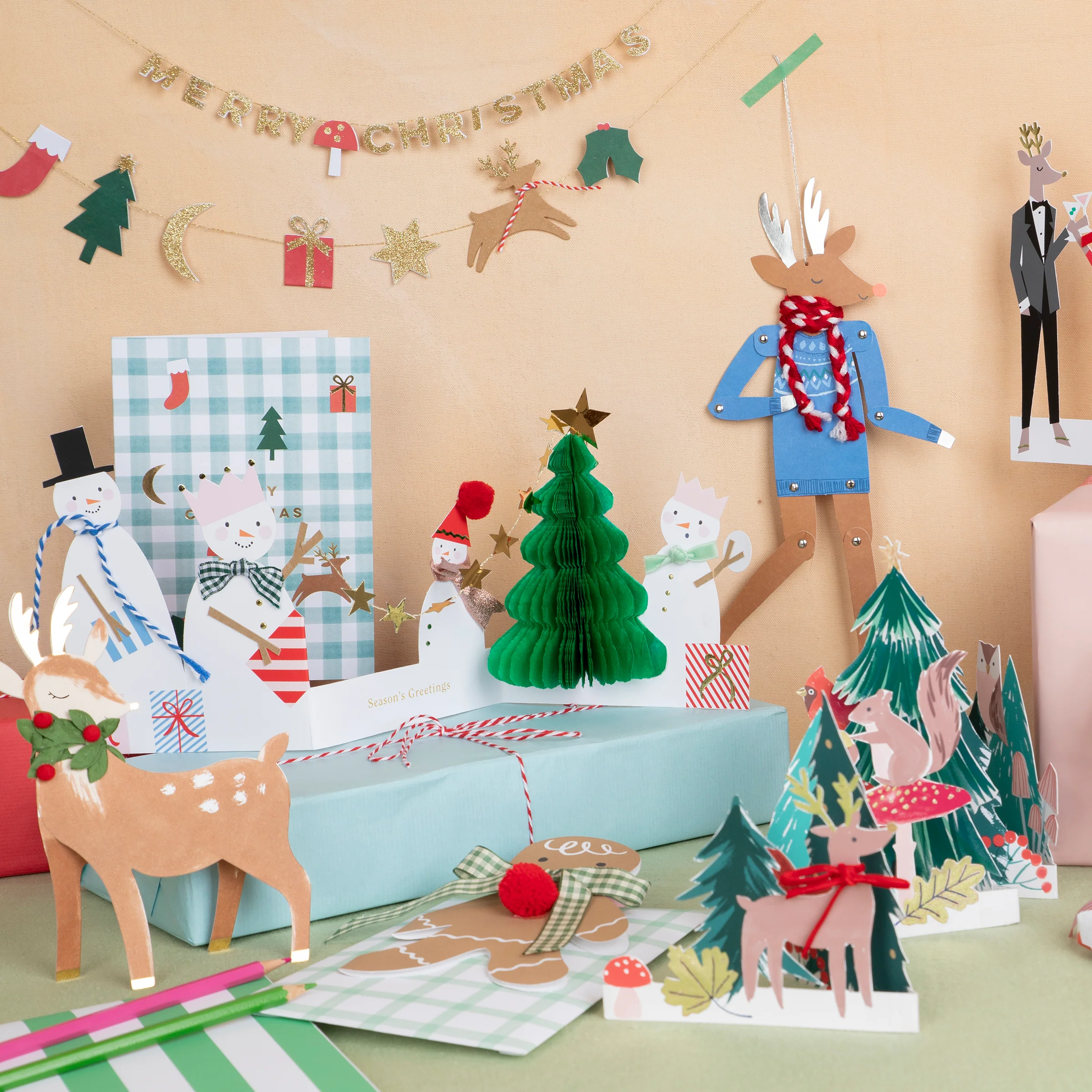 Meri Meri Snowman biglietto Natale pupazzi di neve 3D