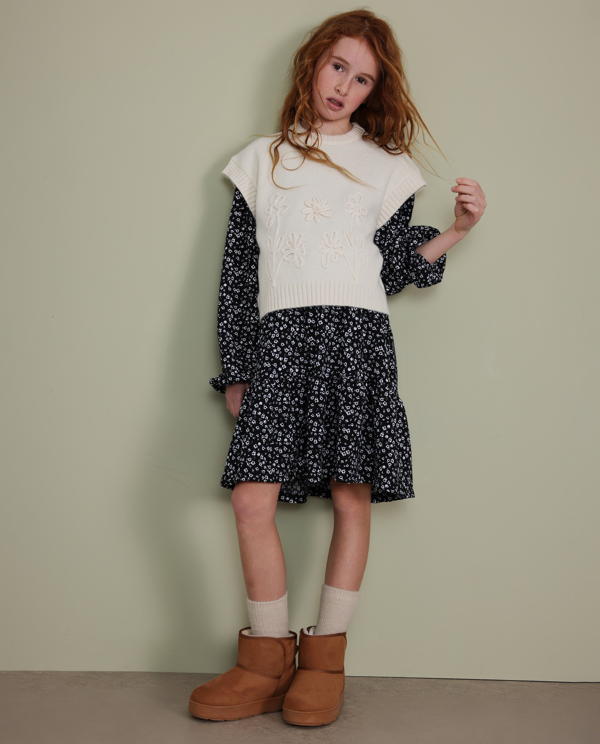 Tuc Tuc vestito bambina floreale nero maniche lunghe