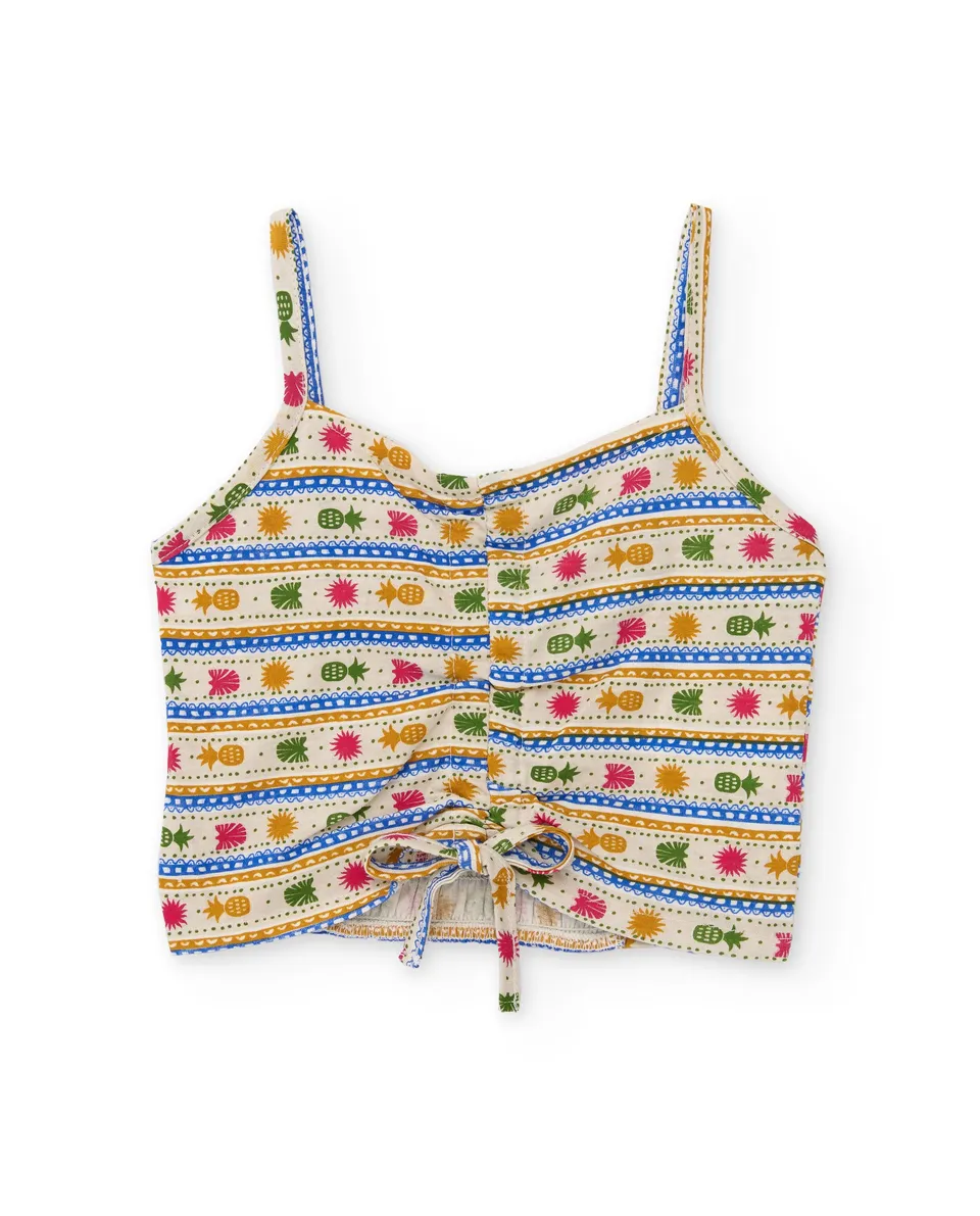 Tuc Tuc top bambina arricciato centrale beige