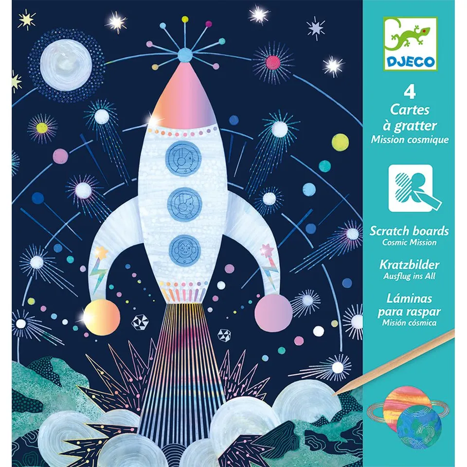 Djeco Cosmic Mission carte da grattare 4 carte