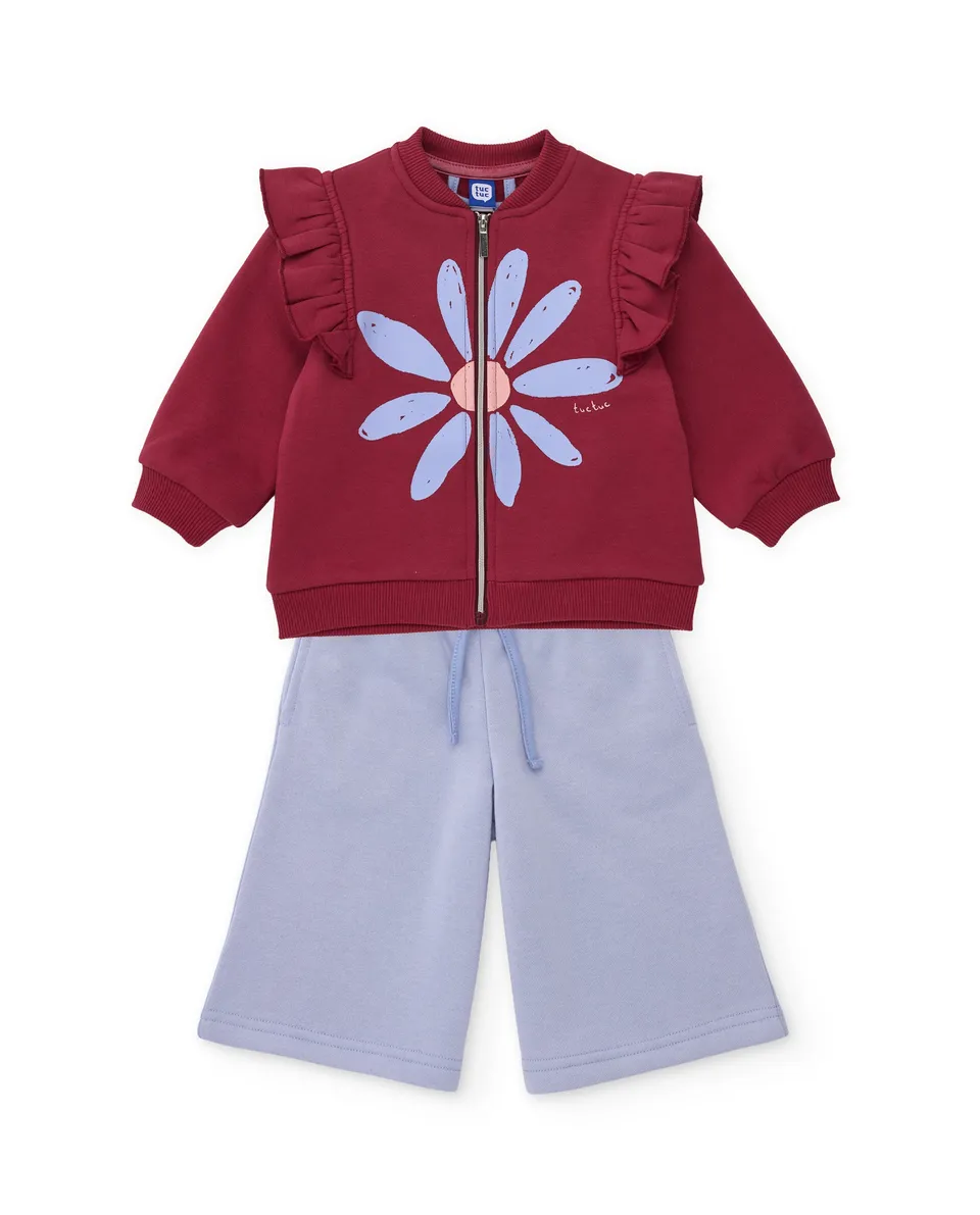 Tuc Tuc tuta felpa bambina bordeaux fiori con zip