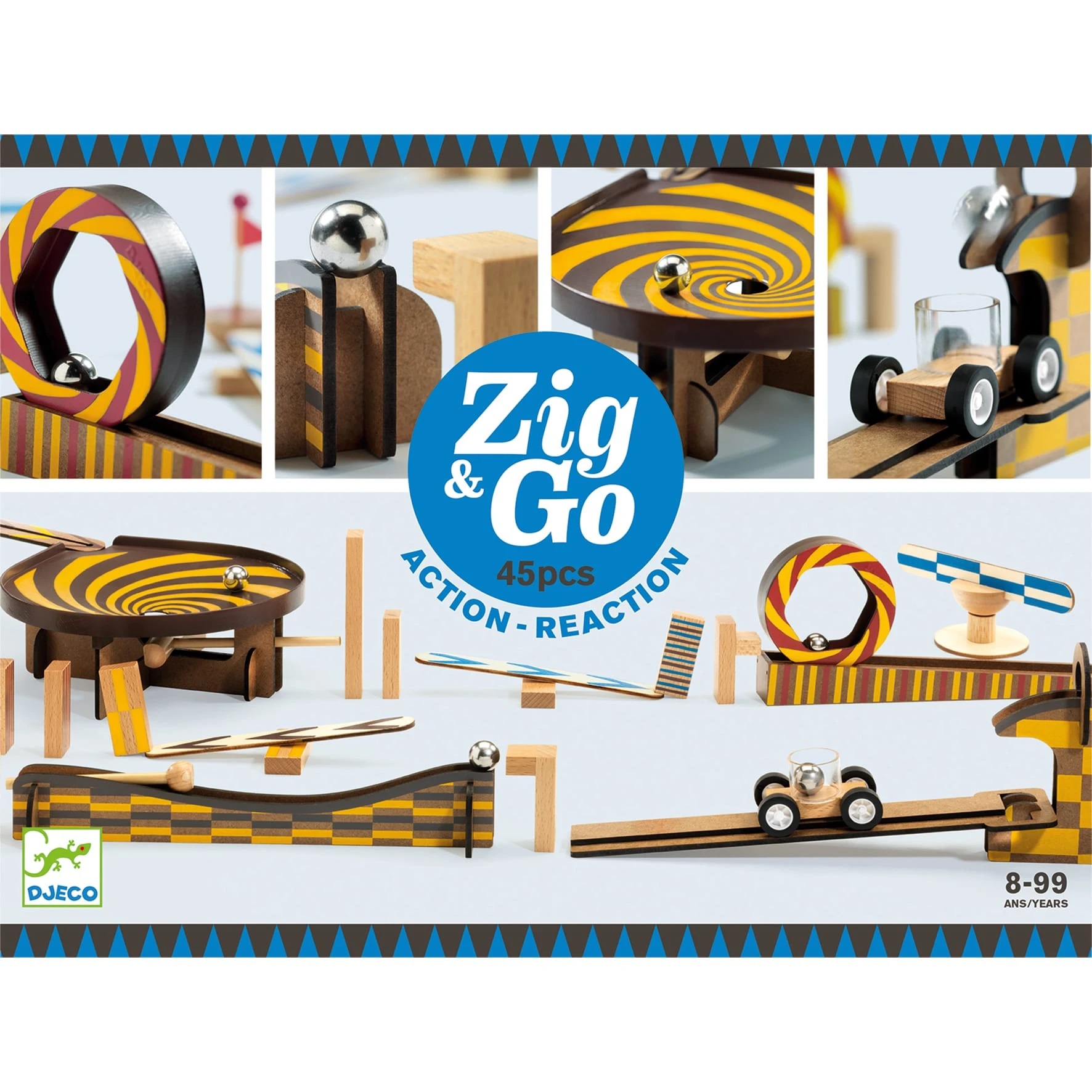 Djeco Zig & Go Wroom pista biglie legno 45 pezzi