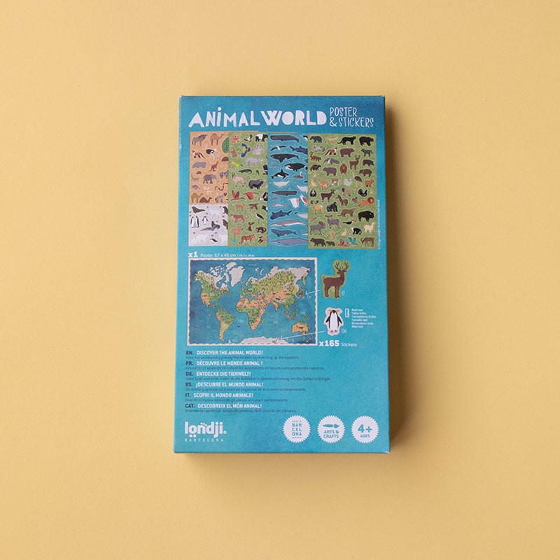 Londji Animal World Poster Mappa con 165 Adesivi Animali