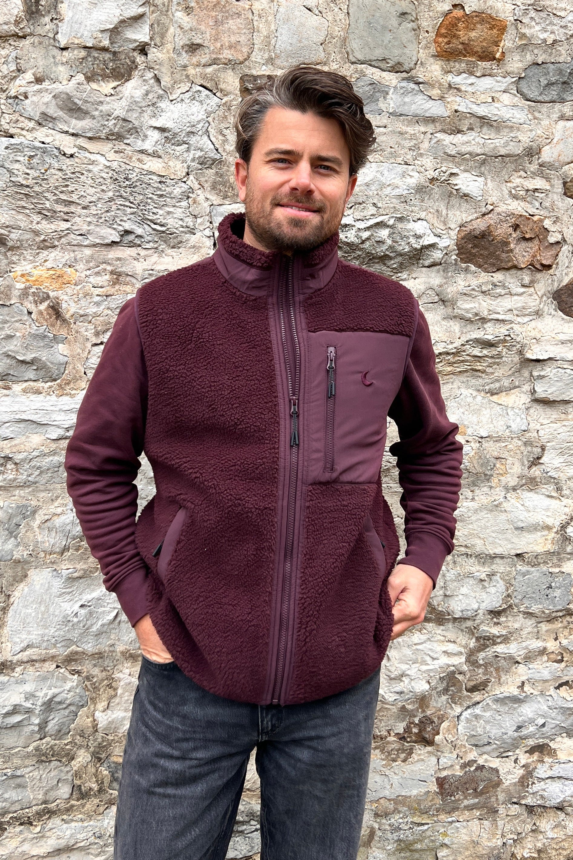 Ella and Rapha Teddy gilet bordeaux smanicato pile