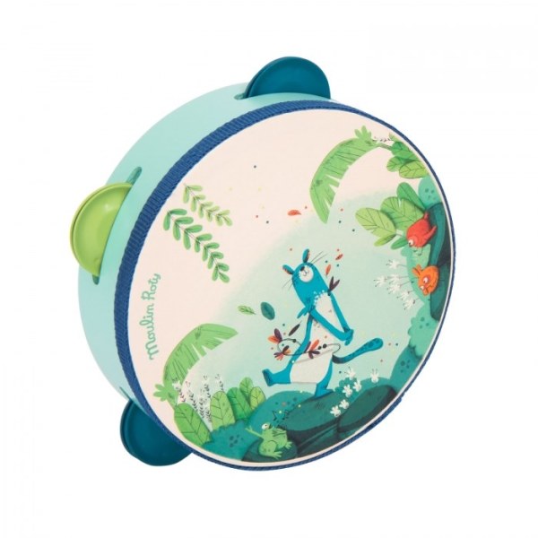 Moulin Roty Dans la Jungle tamburello blu legno