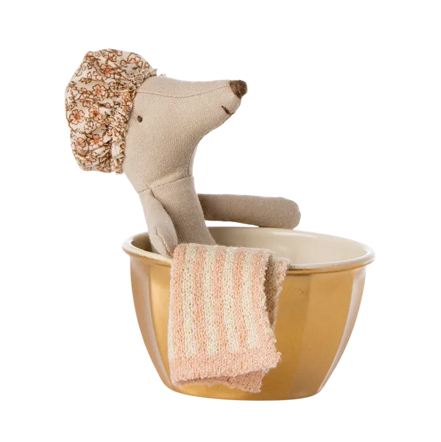 Maileg Topino Spa Pupazzo rosa con vasca oro