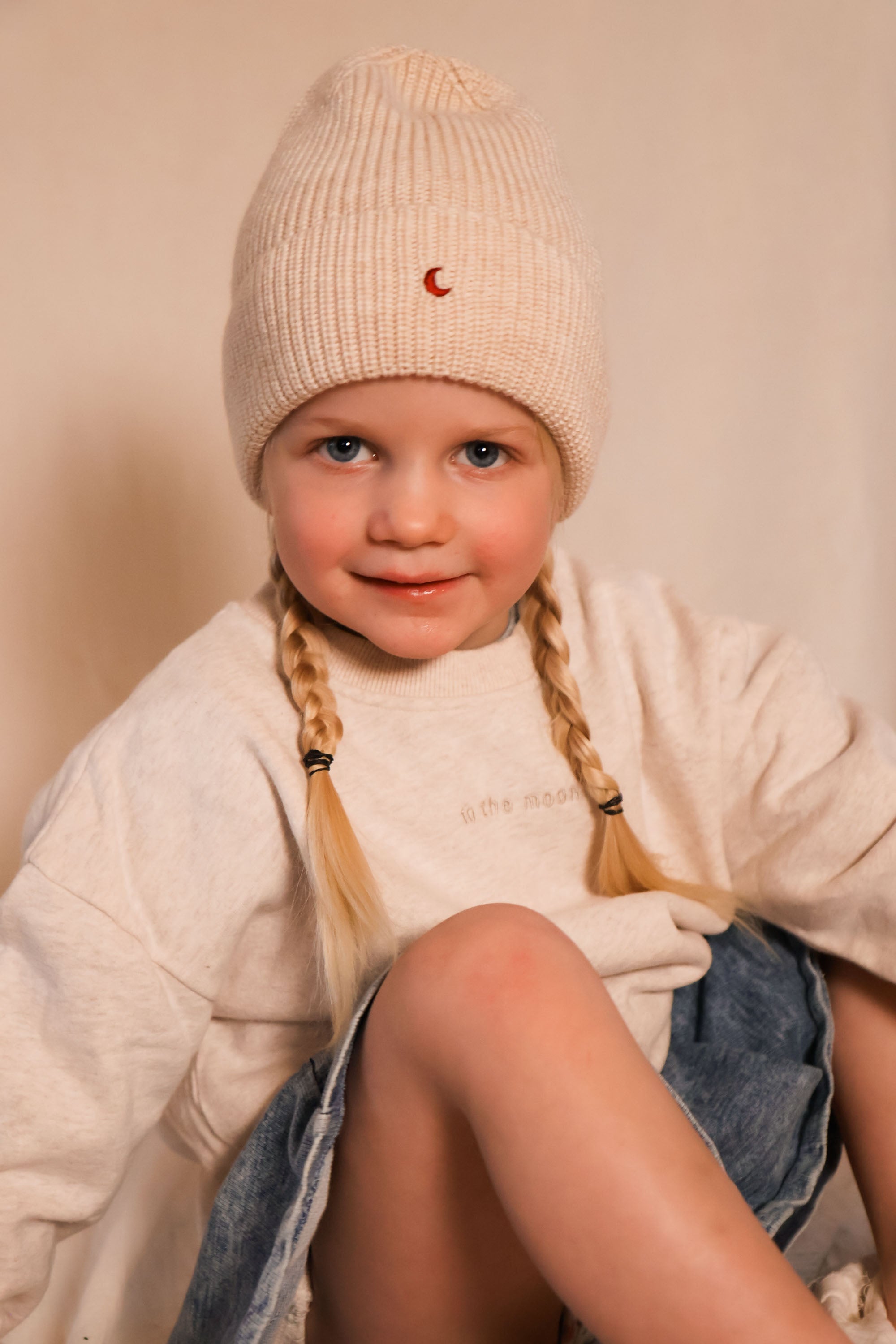 Ella and Rapha Moon Beanie berretto bimbo beige lana