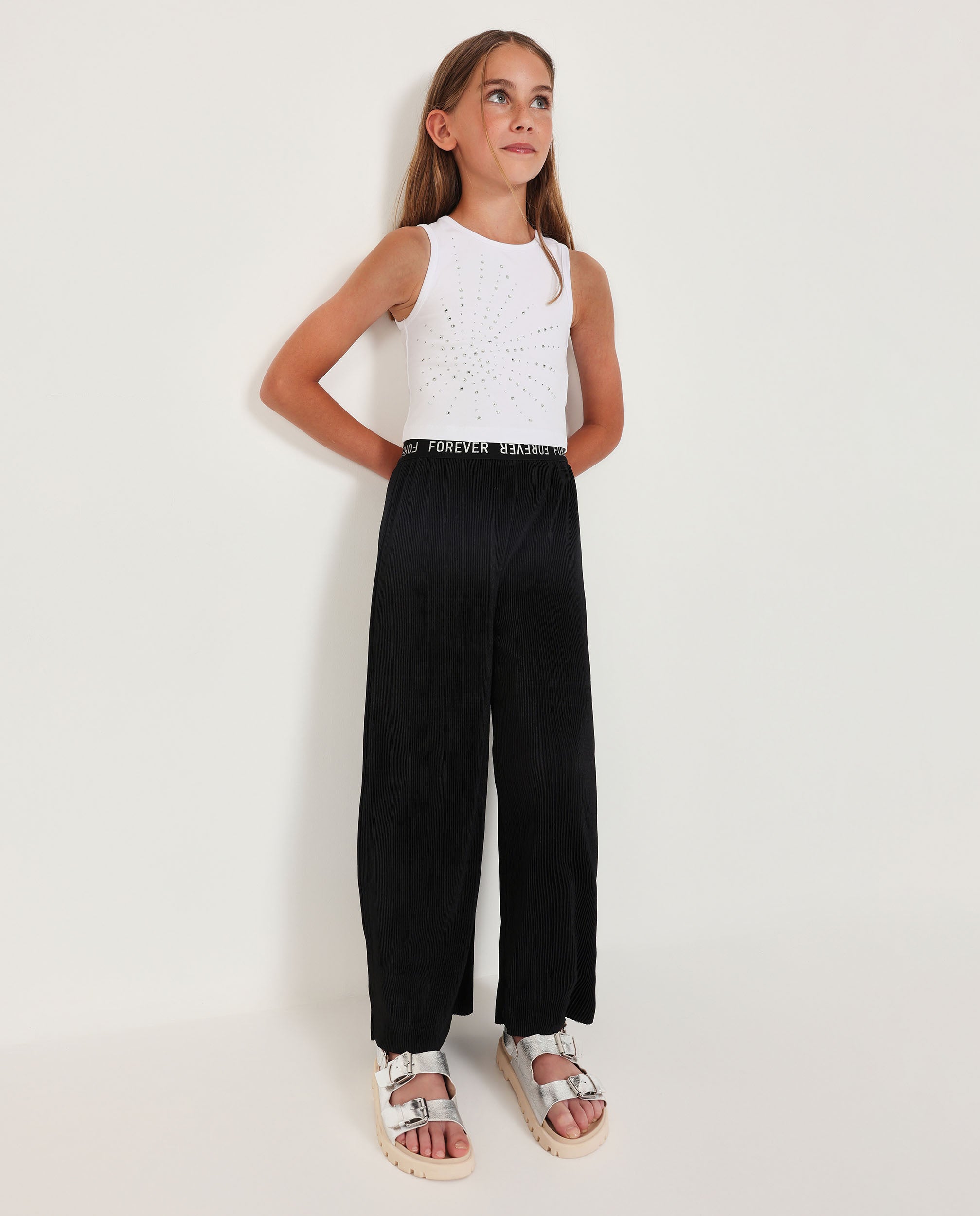 Tuc tuc pantaloni bambina coste neri gamba larga