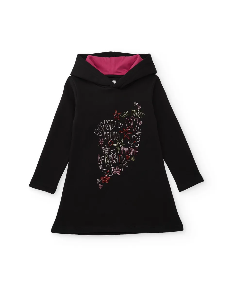Tuc Tuc Vestito Felpa Bambina Nero con Cappuccio