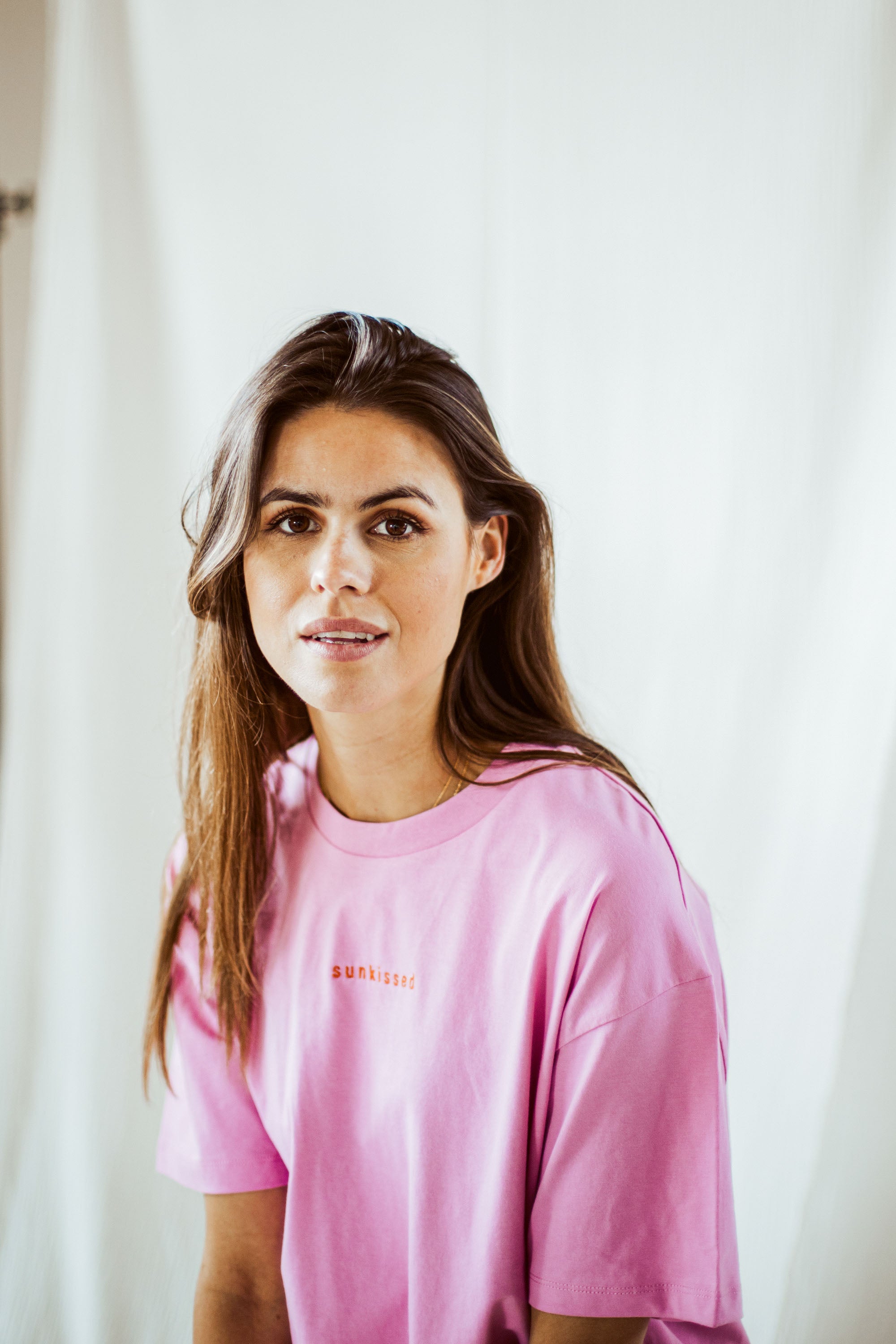 Ella and Rapha Sunkissed t-shirt rosa loose fit cotone bio