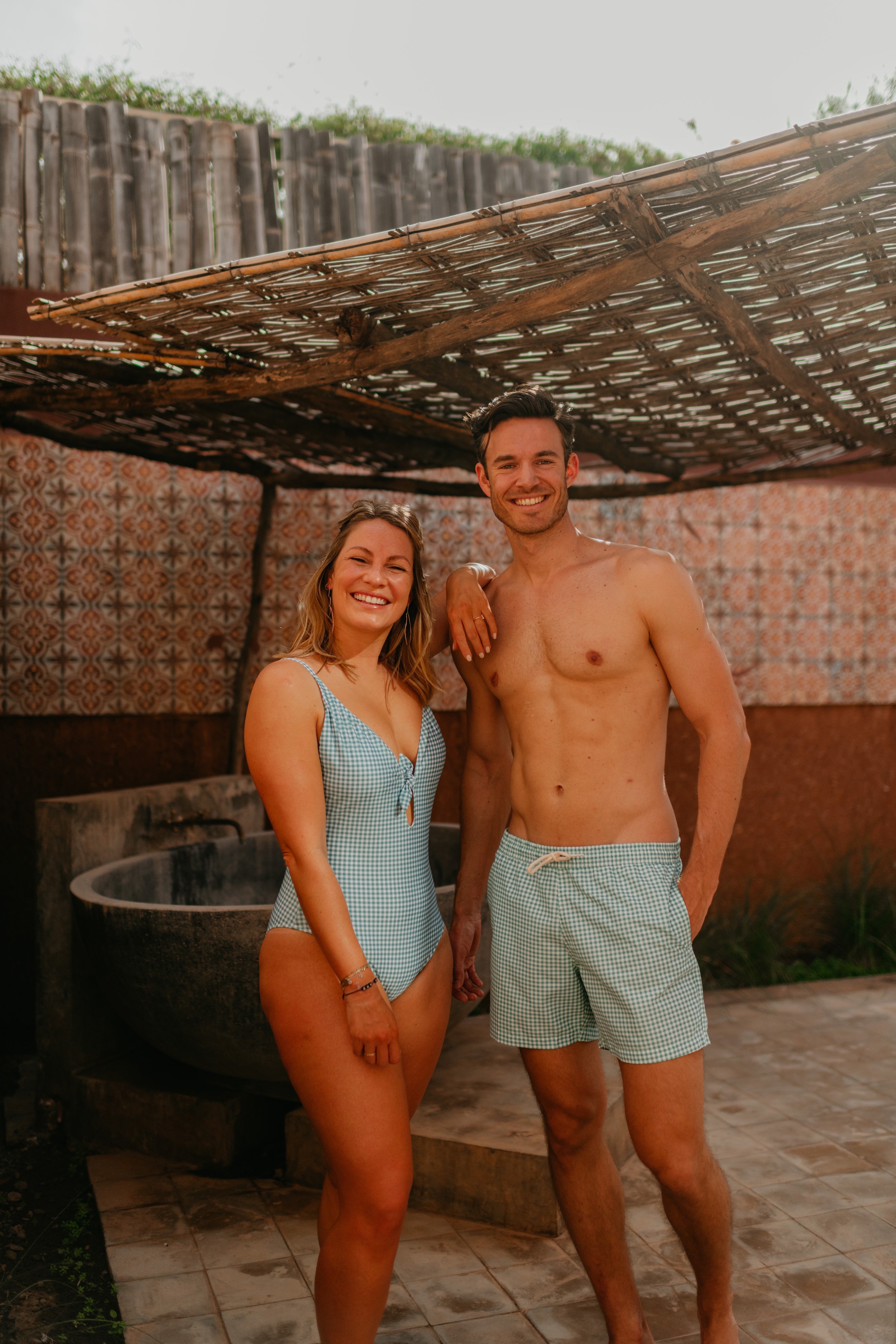 Ella and Rapha Vichy Green costume intero verde UPF 50+