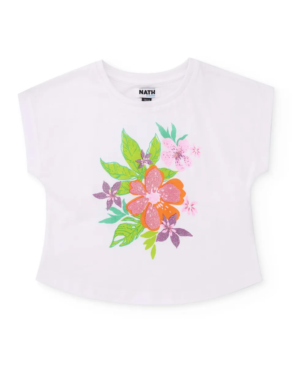 Tuc Tuc maglietta bambina fiori glitter bianca