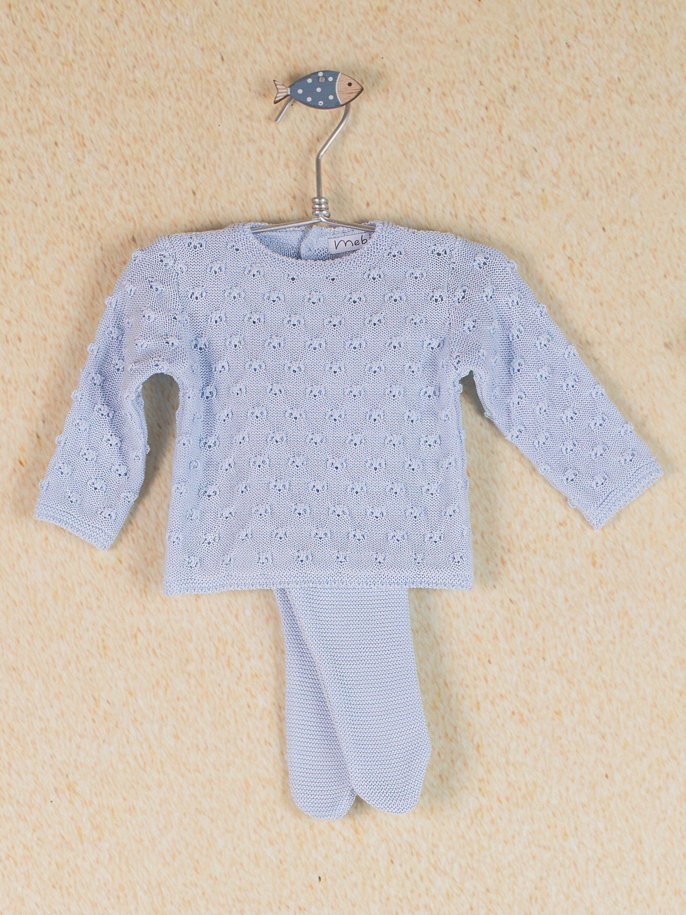 Mebi completino punto azzurro cotone neonato 2 pezzi