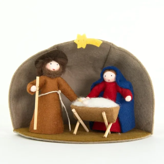 Ambrosius Presepe Waldorf set 3 figure feltro con grotta