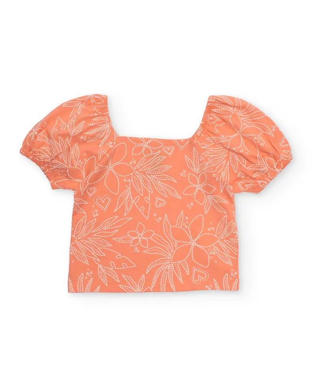 Tuc tuc maglietta bambina arancione fiori scollo quadrato