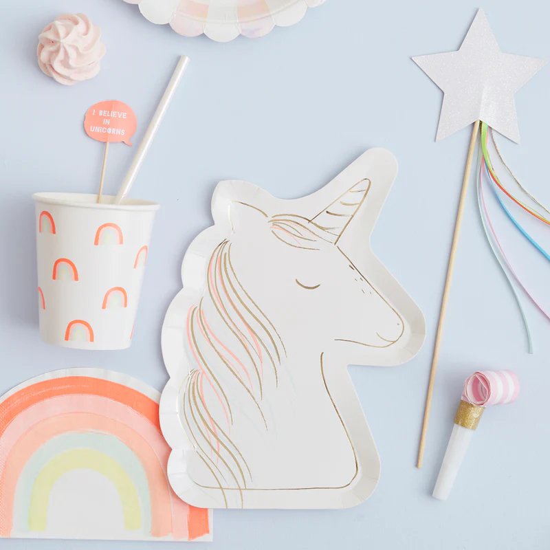 Meri Meri Unicorno Piatti Sagomati 8 pezzi lamina oro