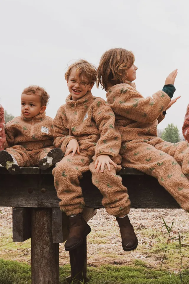 Ella and Rapha Moon felpa bambino beige verde mezza zip