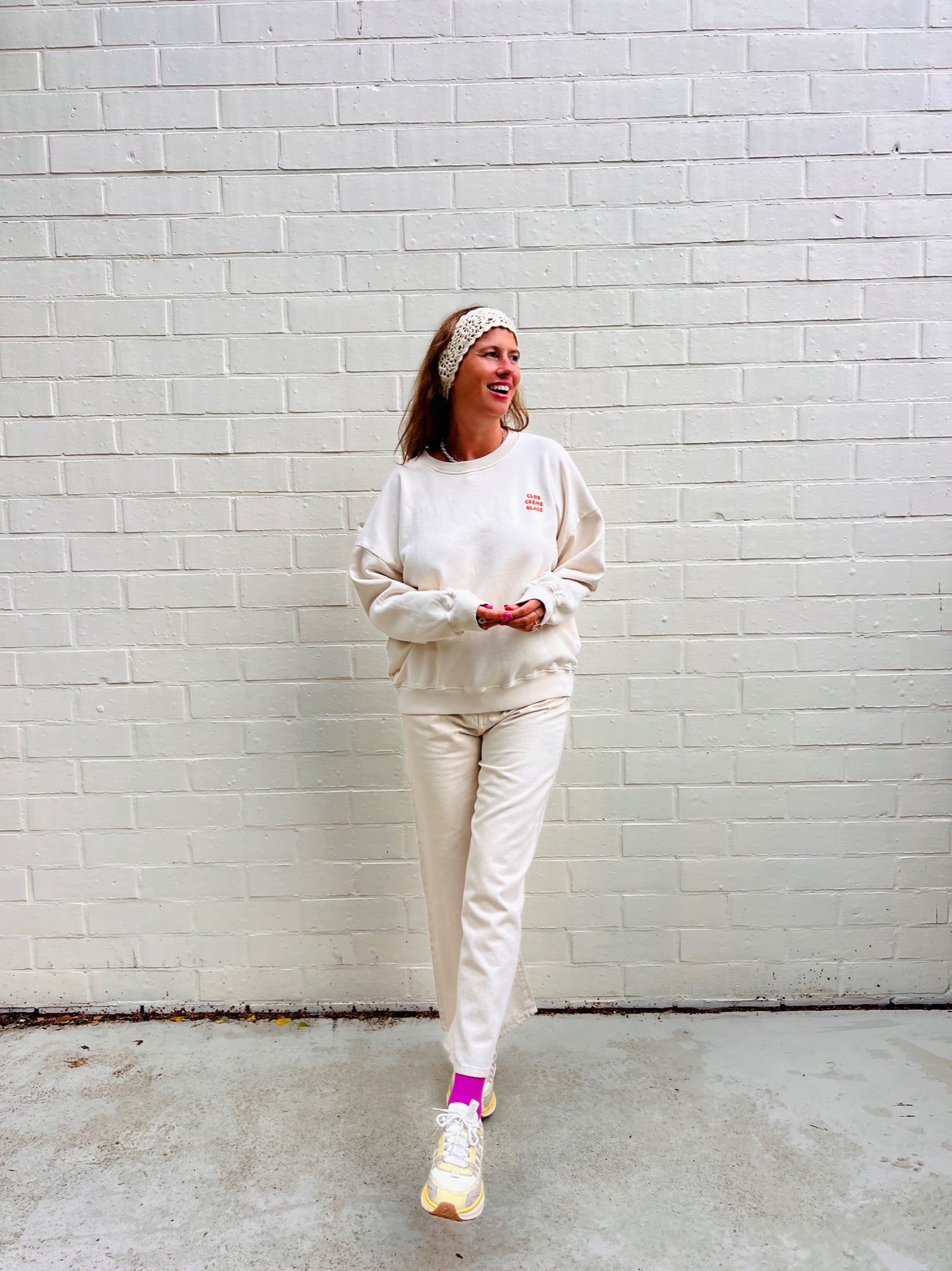 Ella and Rapha Club Creme Glace felpa avorio loose fit