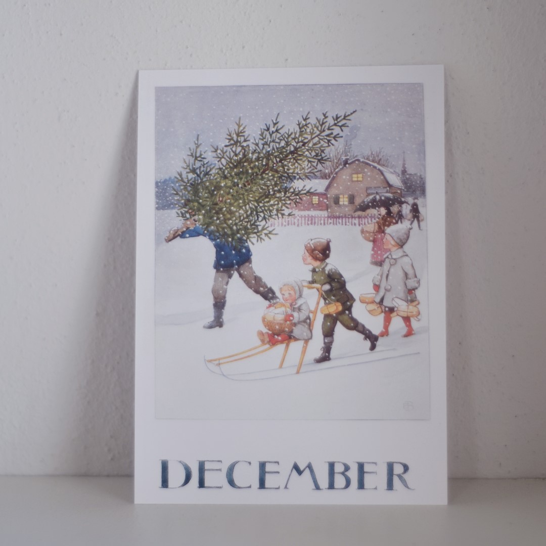 Elsa Beskow Dicembre cartolina acquerello 10,5x15 cm