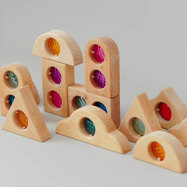 Bauspiel Fairytales Windows blocchi legno 12 pezzi con gemme