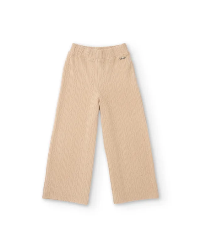 Tuc tuc pantaloni bambina palazzo beige tricot elastico