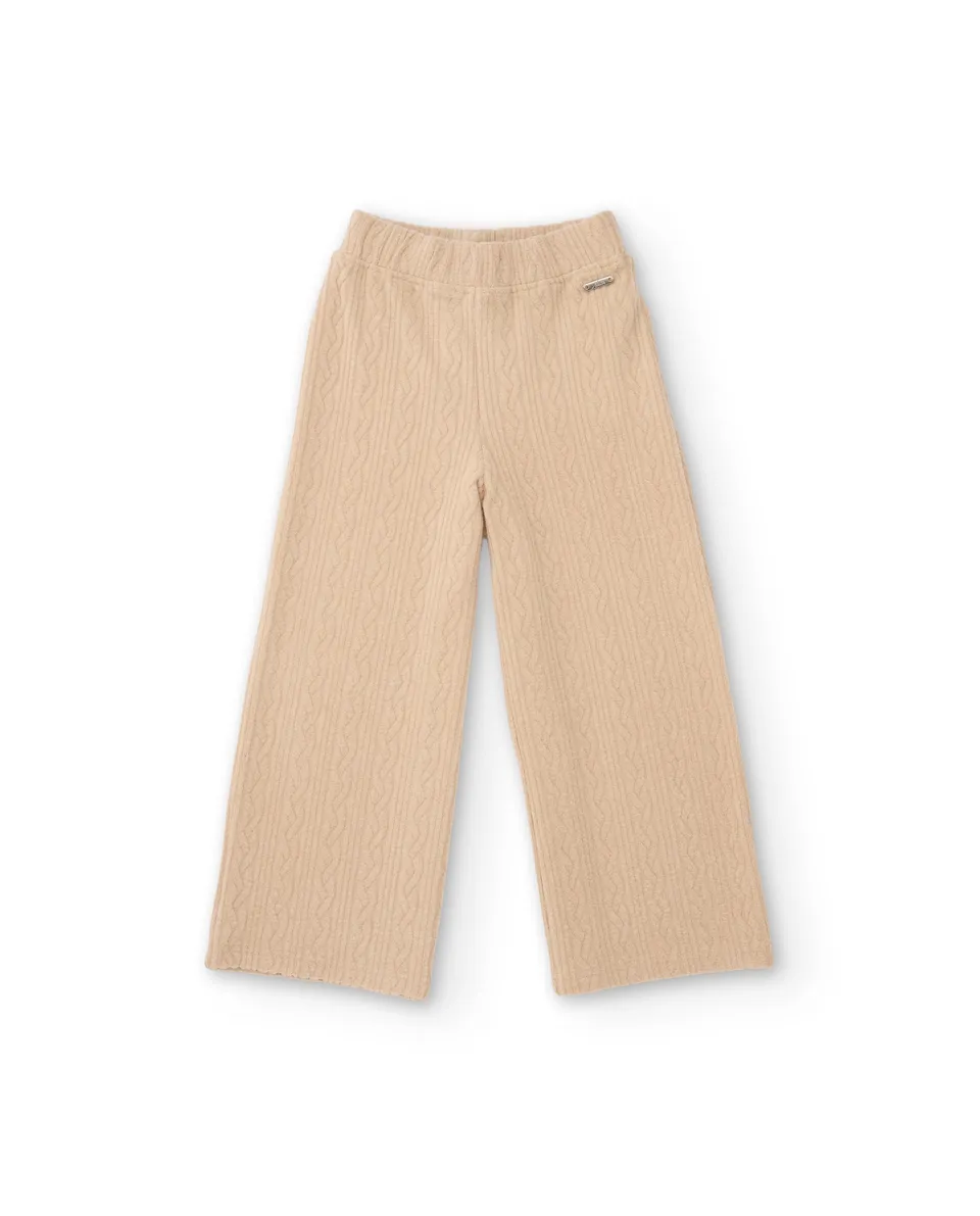 Tuc tuc pantaloni bambina palazzo beige tricot elastico