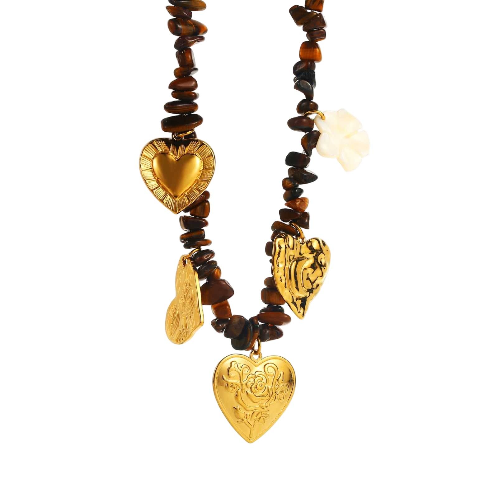 Ella and Rapha Hearts collana cuori marrone acciaio