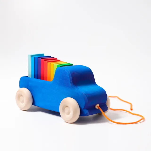 Grimm's Pull Along Truck blu macchina legno 22 cm