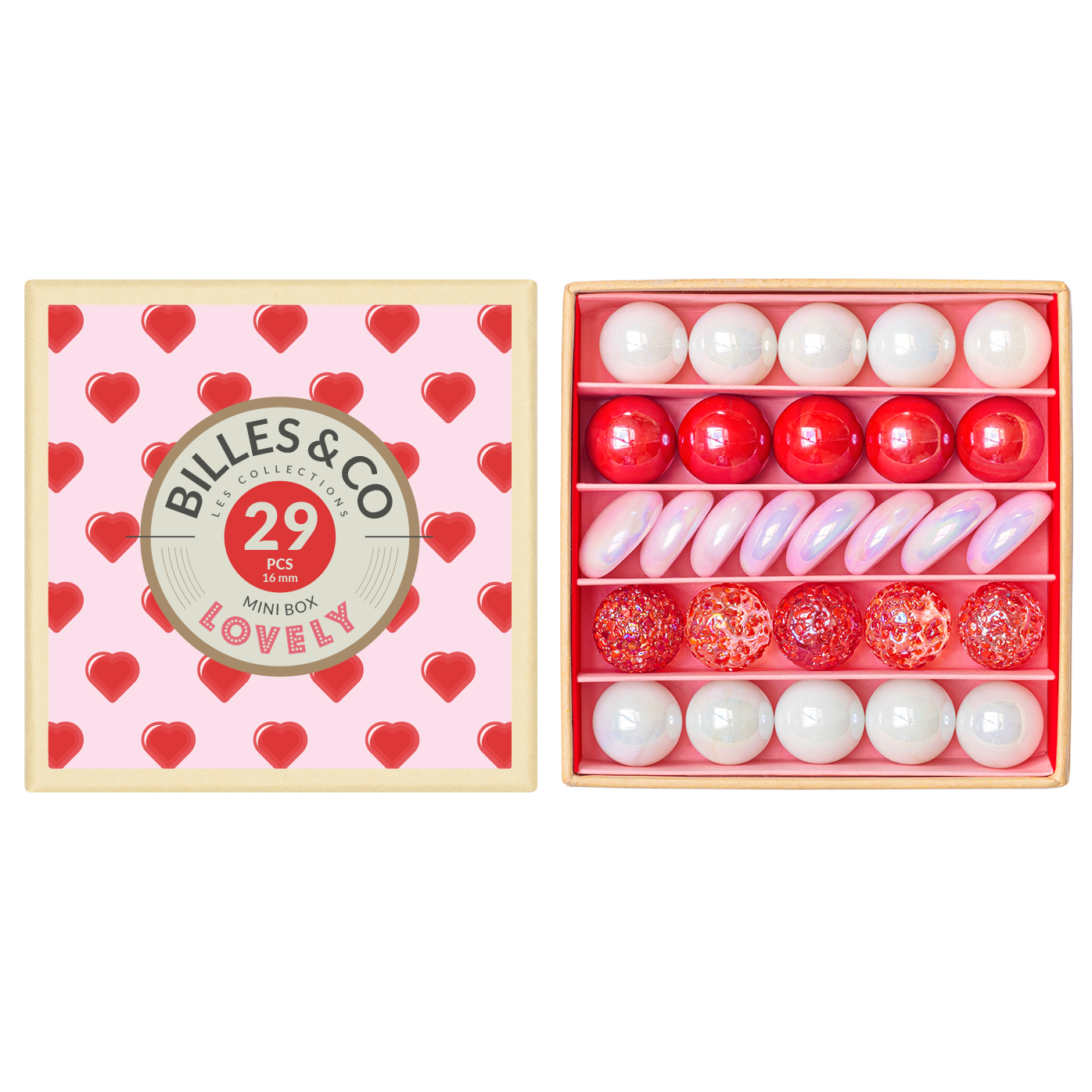 Billes & Co Lovely scatola mini biglie vetro 29 pezzi