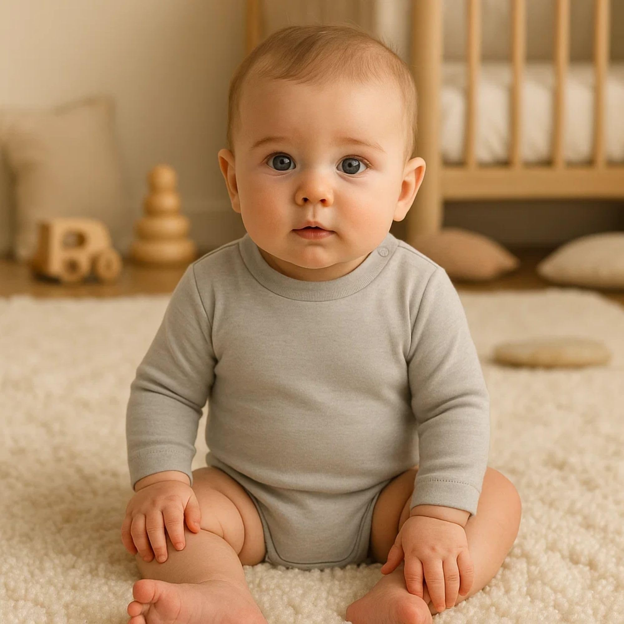 Babidu 1177 body neonato manica lunga grigio cotone