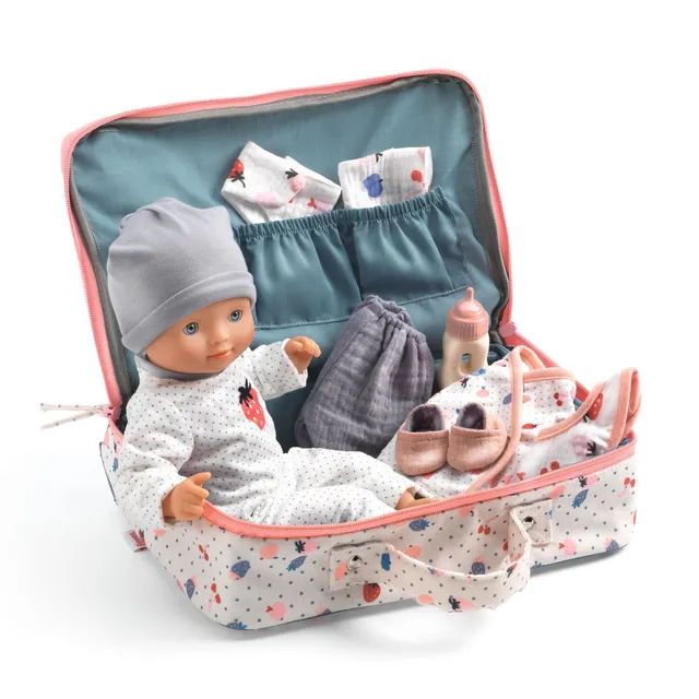 Djeco Pomea Baby Vanille bambola valigia viaggio 32 cm