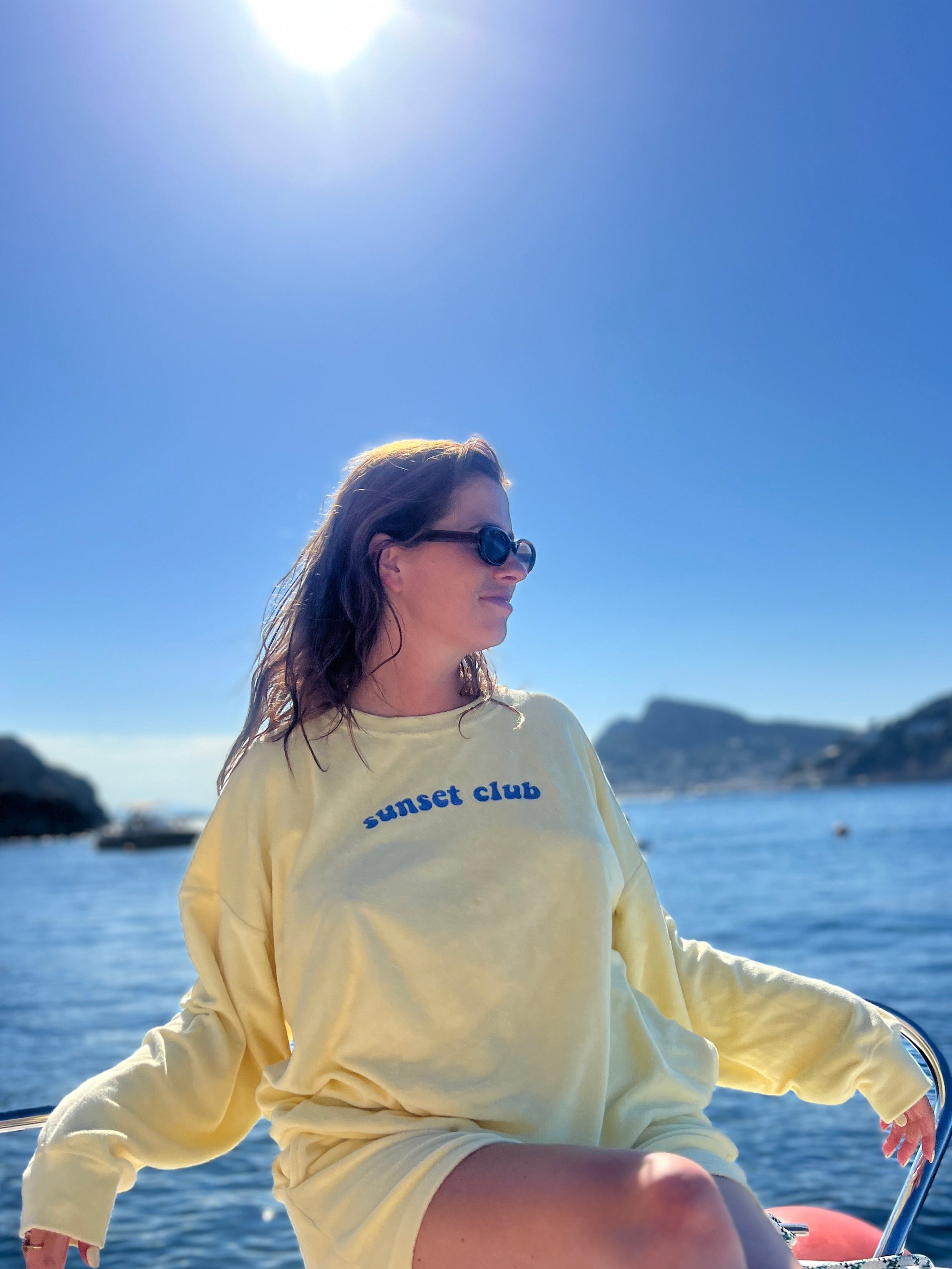 Ella and Rapha Sunset Club felpa gialla terry loose fit