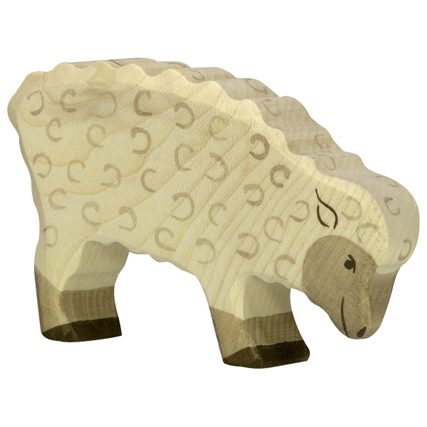 Holztiger Pecora che mangia figura legno massello