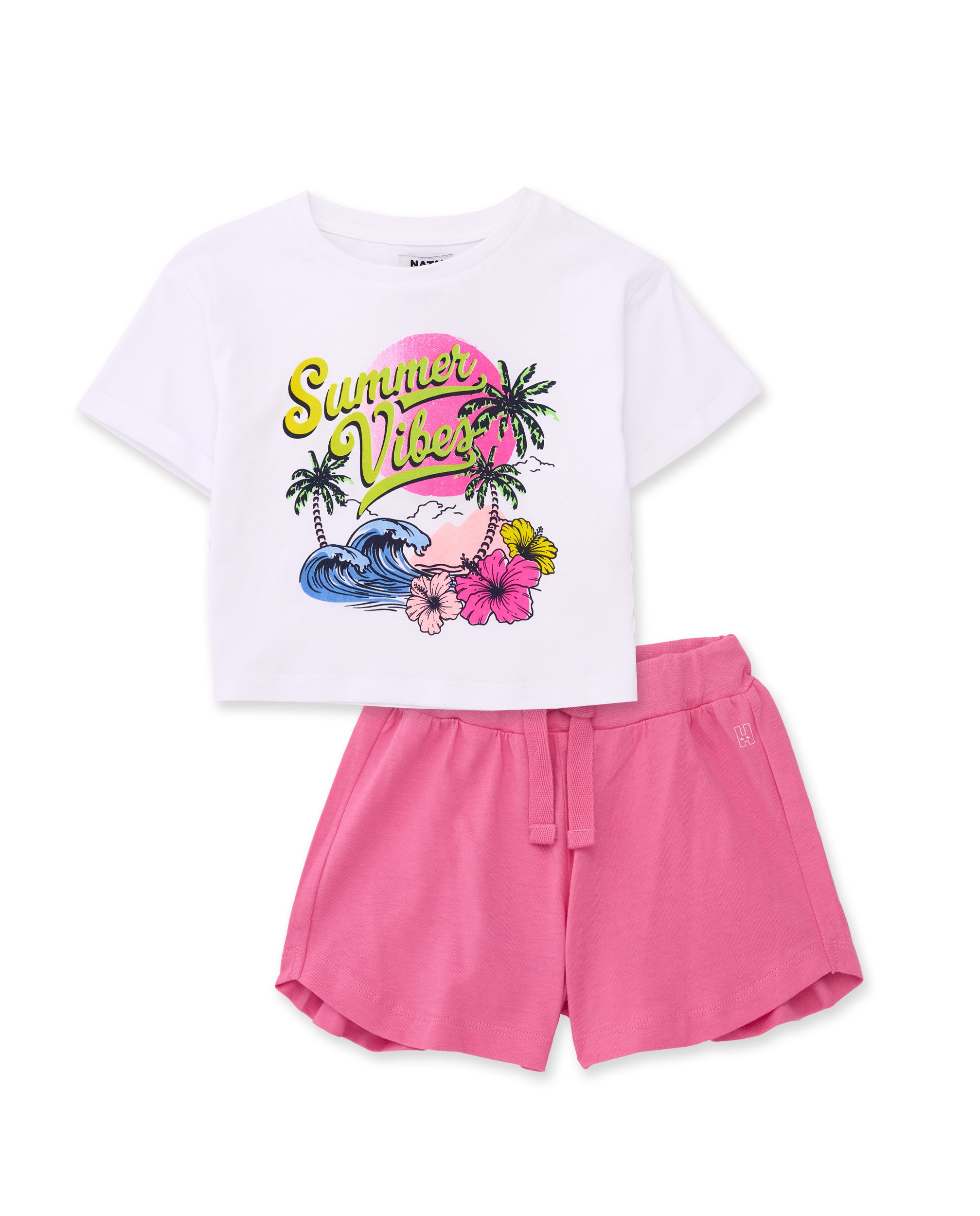 Tuc tuc completo bambina bianco maglia shorts tropicale