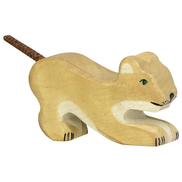 Holztiger Cucciolo leone che gioca figura legno