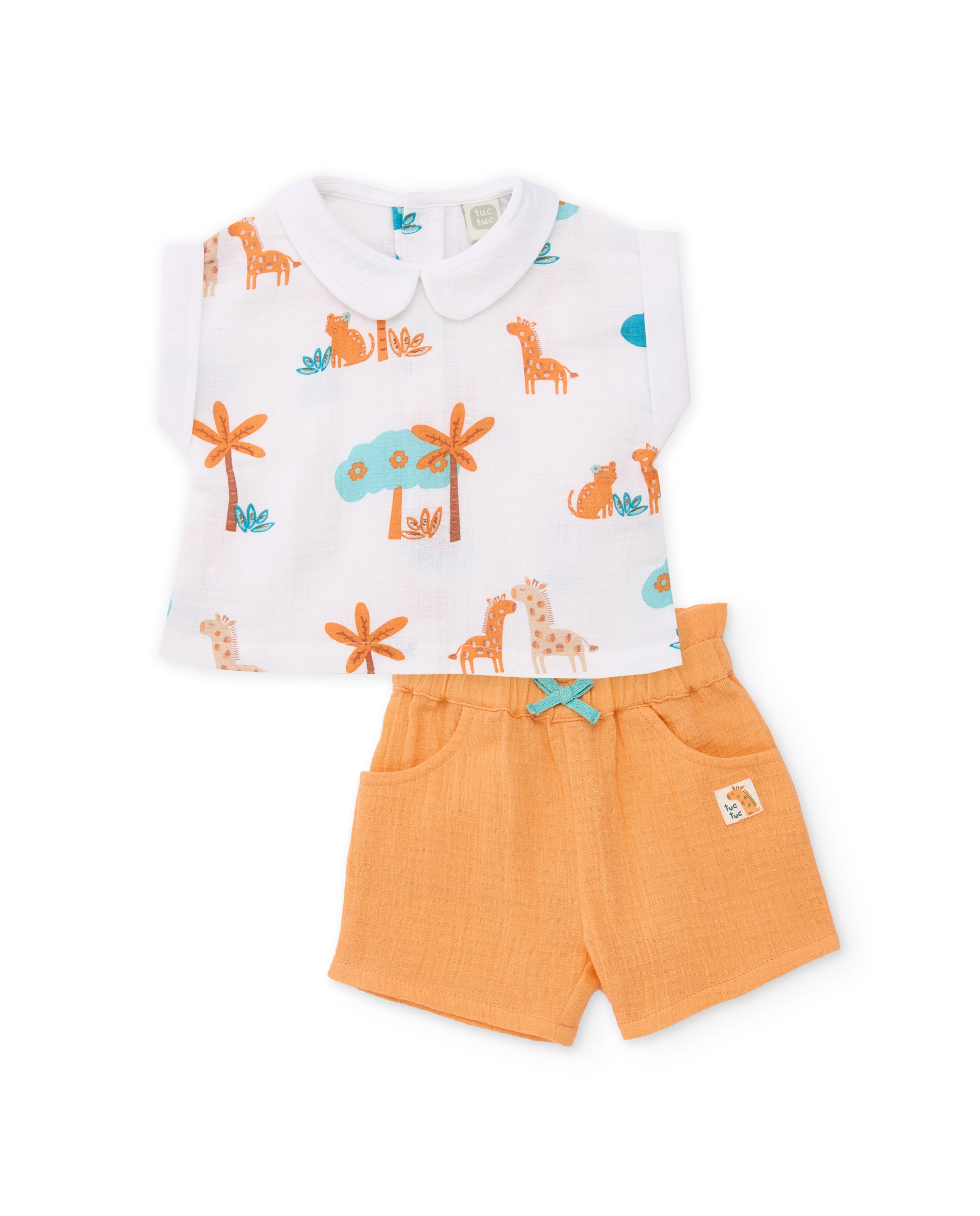 Tuc tuc completo neonata arancio stampa giraffa 2 pezzi