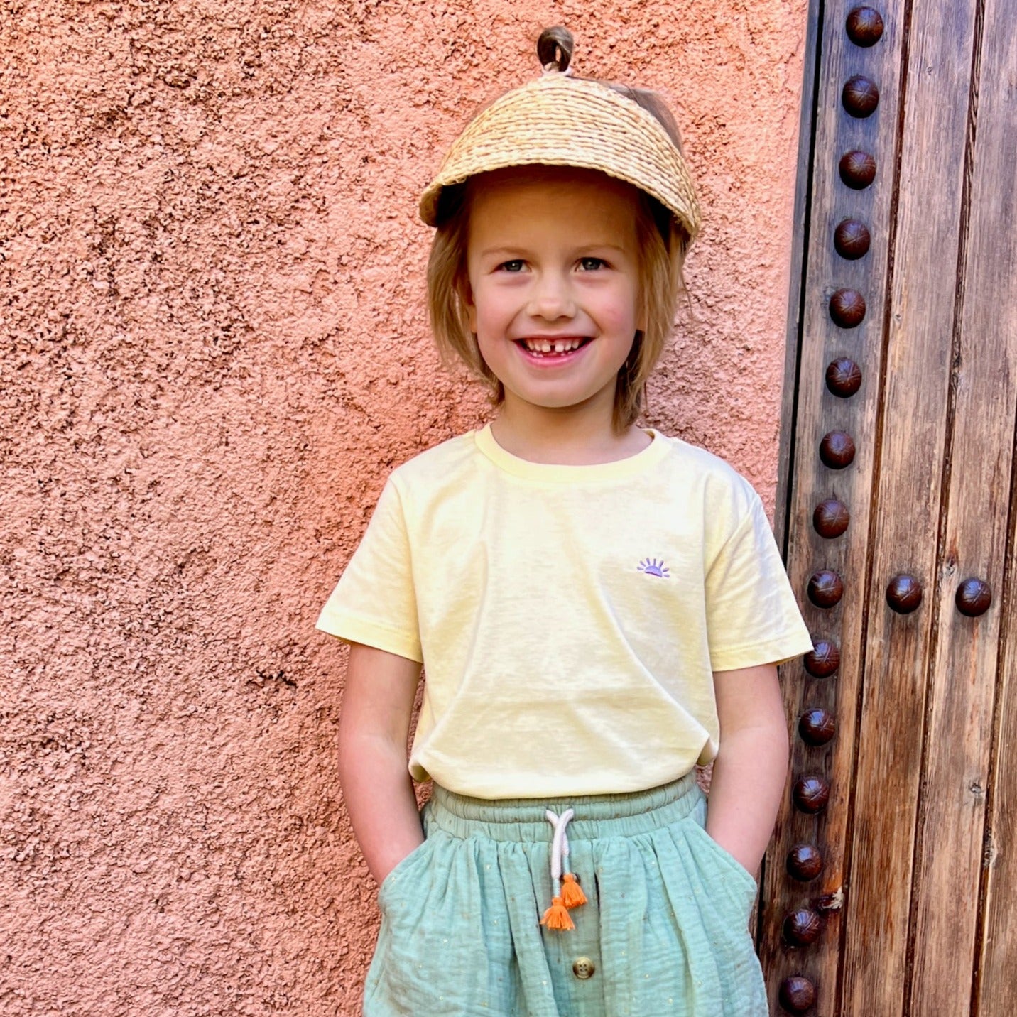 Ella and Rapha Sun t-shirt giallo burro bambino cotone organico