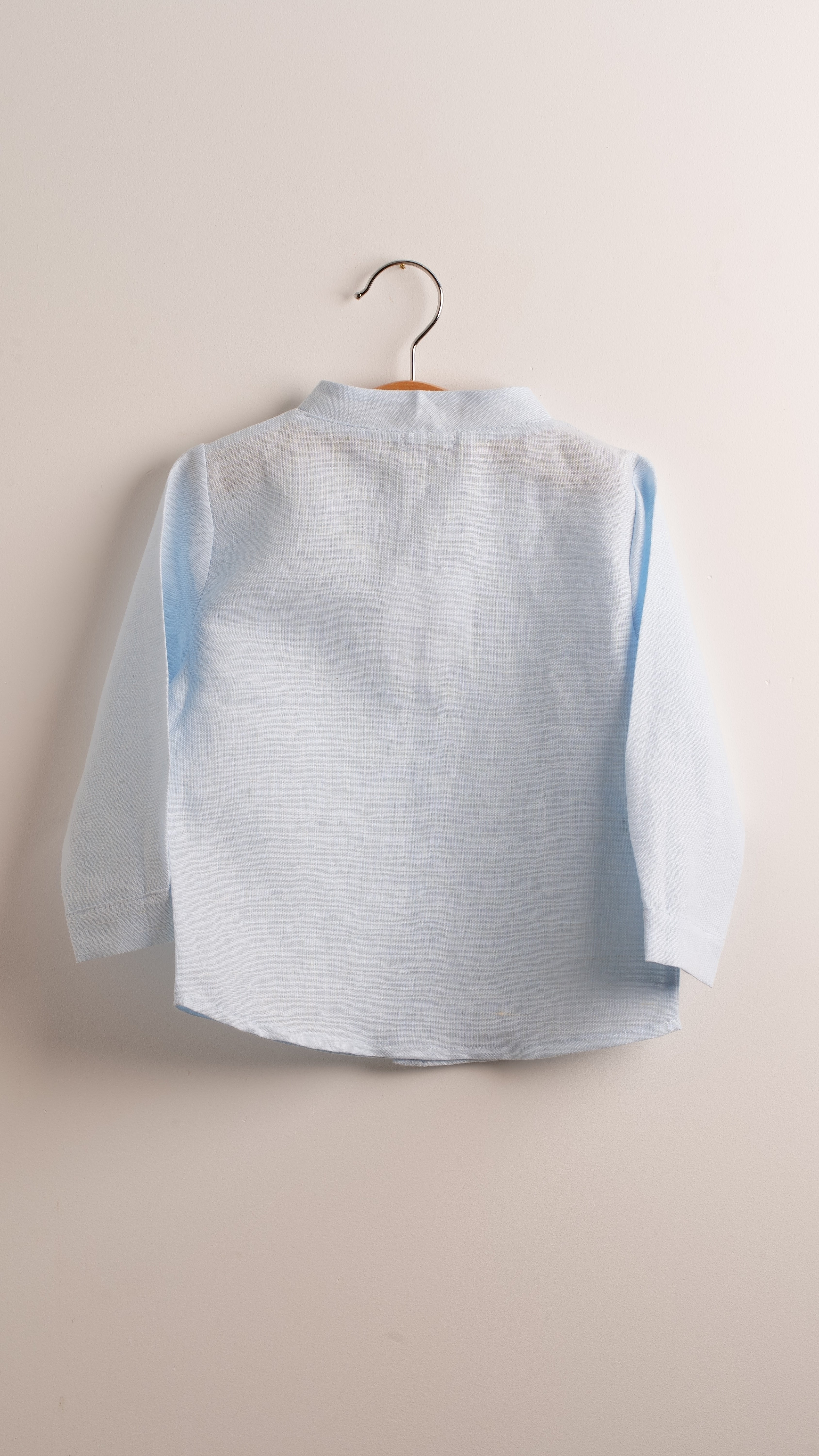Mebi camicia bambino azzurra manica lunga cotone lino