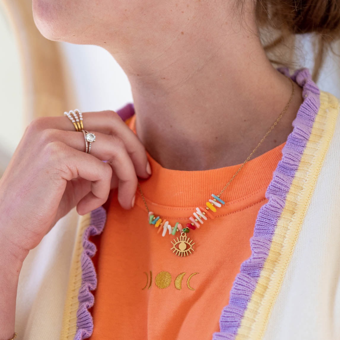 Ella and Rapha Eye of Colors collana acciaio oro donna