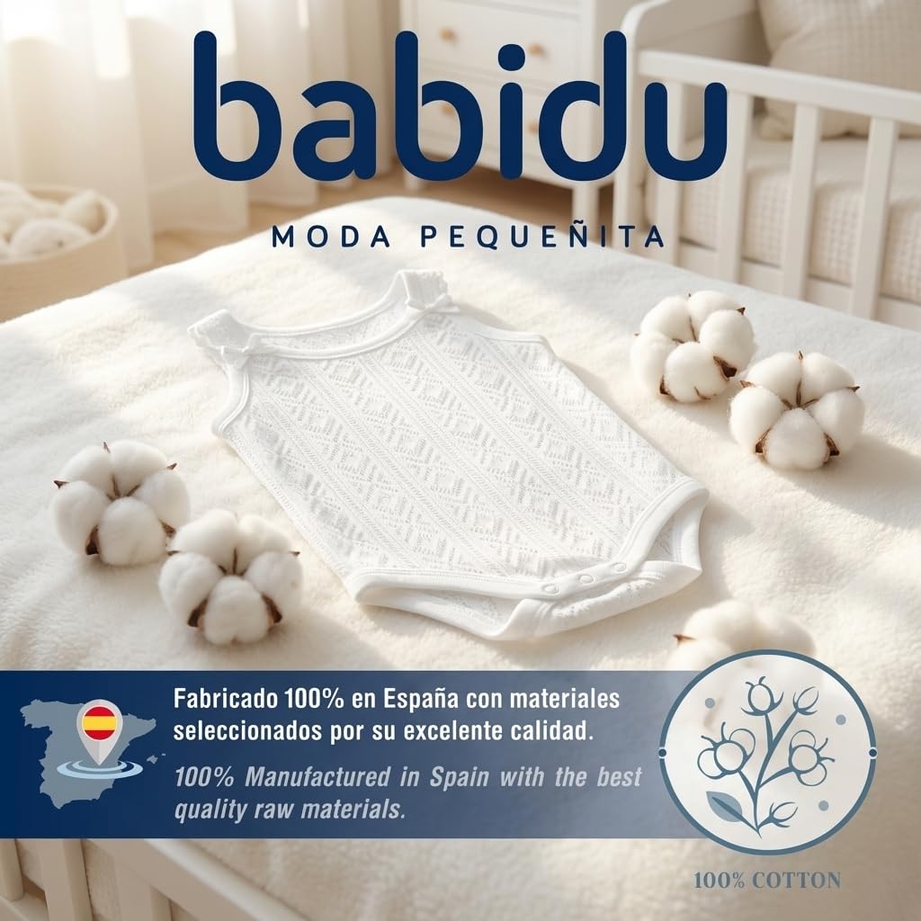 Babidu Perlé Body Spalline Sottili Cotone Bianco 18 Mesi